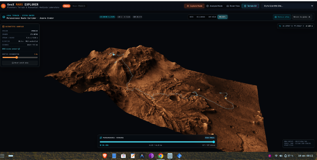 Mars Explorer Jezero Crater 3D Terrain and Perseverance Route Corridor